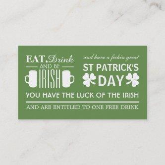 Shamrock & Beer Irish St Patrick's Drinks Ticket