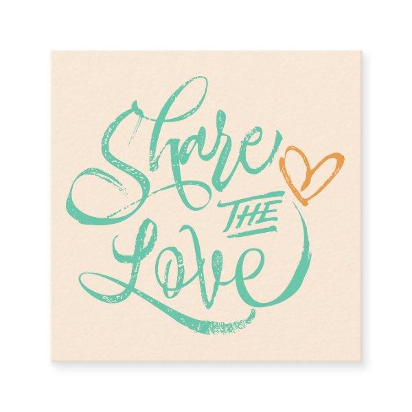 Share the love peach green brush script typography referral card