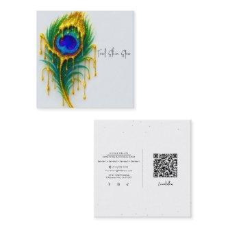 Shimmer Gold Drip Beauty Glam Peacock Feather Square