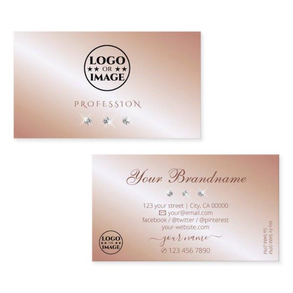Shimmering Rose Gold Sparkling Diamonds with Logo