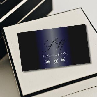 Shimmery Blue Black Sparkling Diamonds Initials