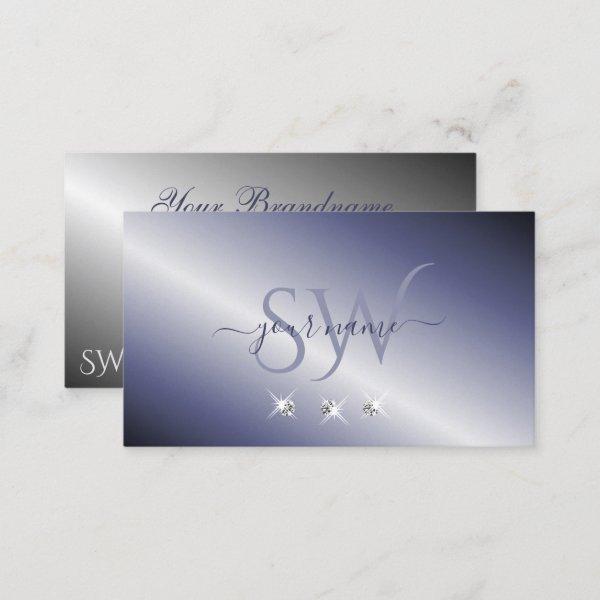 Shimmery Blue Silver Sparkling Diamonds Initials
