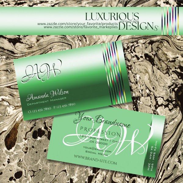 Shimmery Emerald Green Colorful Stripes Monogram