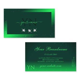 Shimmery Emerald Green Sparkling Diamonds Initials