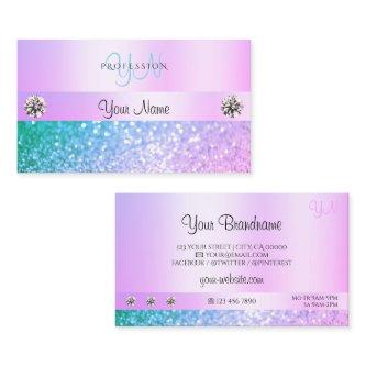 Shimmery Light Pink Teal Glitter Monogram Pastel