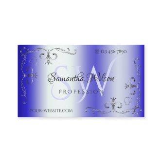 Shimmery Royal Blue Ornate Corner Border Initials