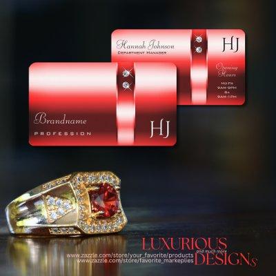 Shimmery Ruby Red Gradient Diamonds and Initials