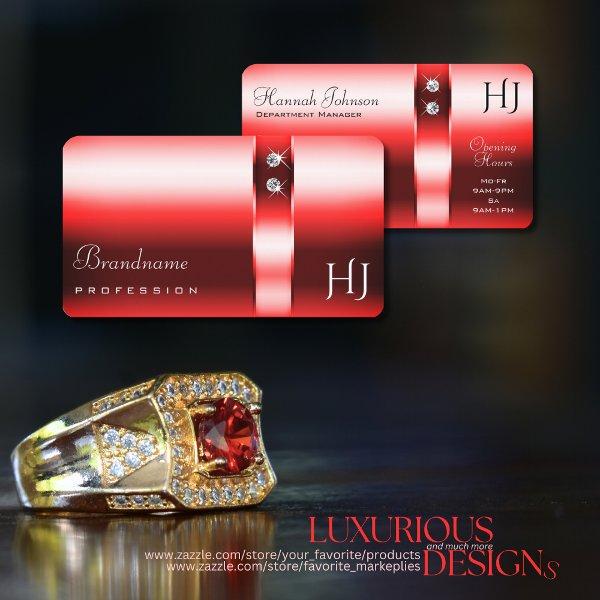 Shimmery Ruby Red Gradient Diamonds and Initials
