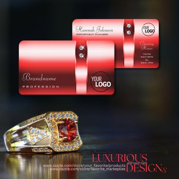 Shimmery Ruby Red Gradient Diamonds and Logo