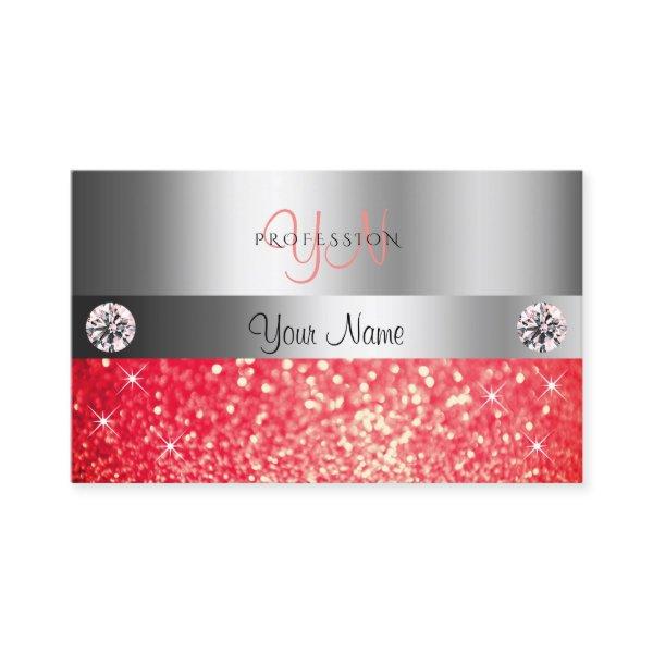 Shimmery Silver Sparkle Ruby Red Glitter Monogram