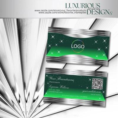 Shimmery Stars Green Silver Borders Logo QR Code