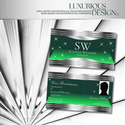 Shimmery Stars Green Silver Borders Monogram Photo