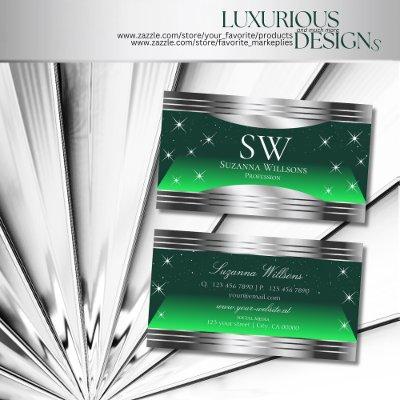 Shimmery Stars Green Silver Borders with Monogram