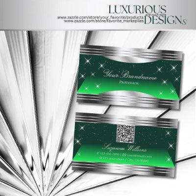 Shimmery Stars Green Silver Borders with QR Code