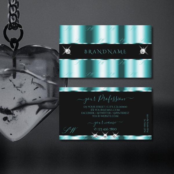 Shimmery Teal Black Sparkling Diamonds Initials