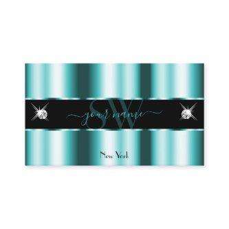 Shimmery Teal Black Sparkling Diamonds Monogram