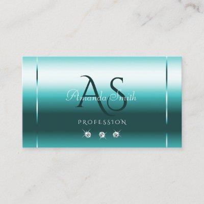 Shimmery Teal Gradient Sparkling Diamonds Initials