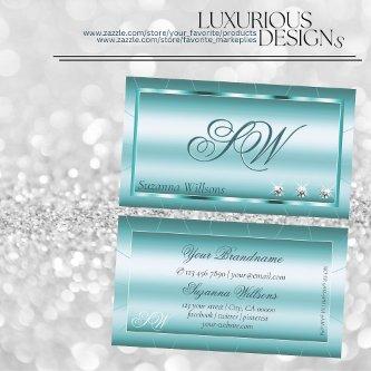 Shimmery Teal with Diamonds and Monogram Elegant