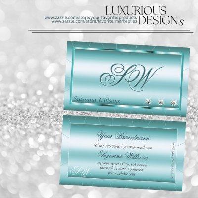 Shimmery Teal with Diamonds and Monogram Elegant