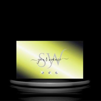Shimmery Yellow Silver Sparkling Diamonds Monogram