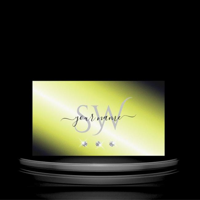 Shimmery Yellow Silver Sparkling Diamonds Monogram