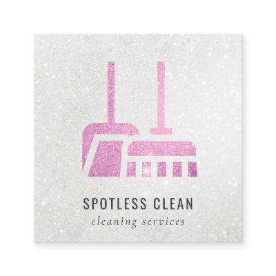 Shiny Glitter Pink Broom Cleaner Cleaning Service Square