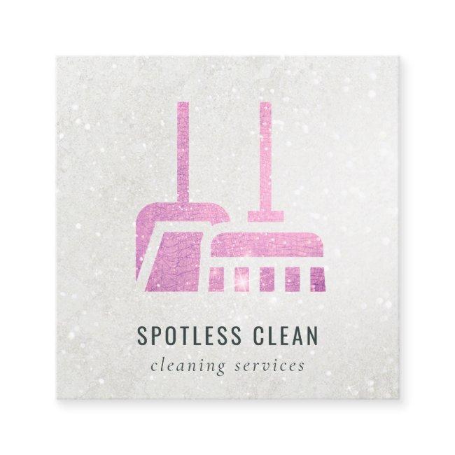 Shiny Glitter Pink Broom Cleaner Cleaning Service Square