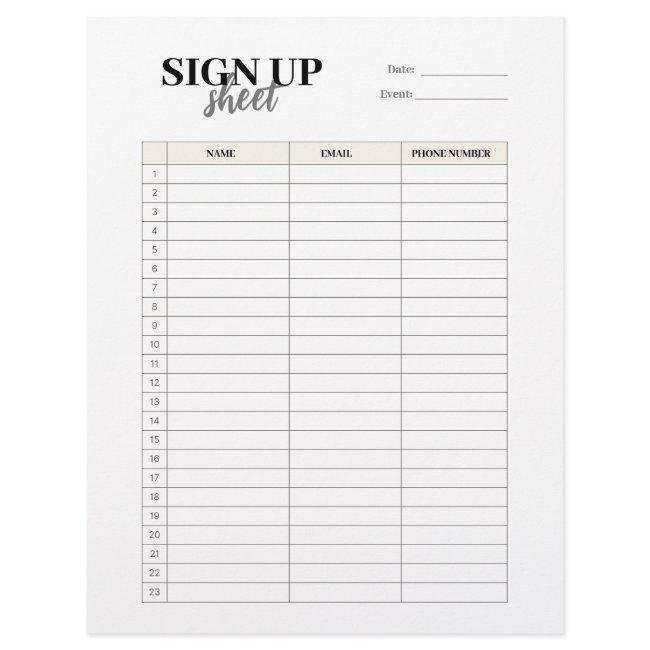 Sign up form template letterhead