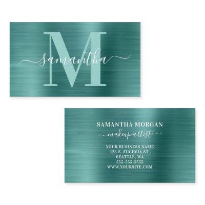 Signature Monogram Aqua Teal Shimmer Foil
