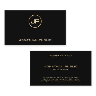 Silk Finish Elegant Black & Gold Modern Monogram