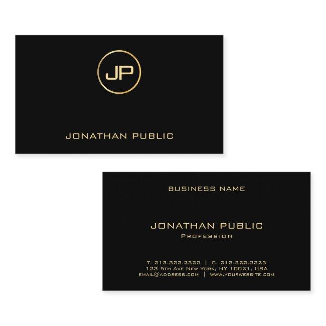 Silk Finish Elegant Black & Gold Modern Monogram