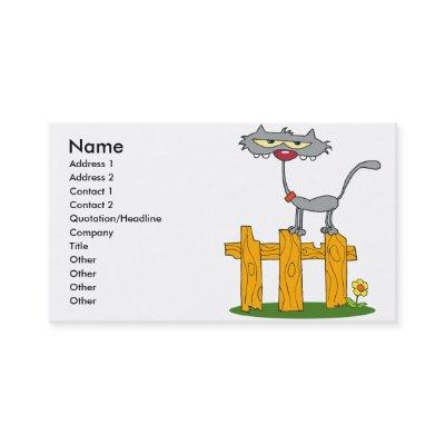 silly gray cat standing on a fence cartoon