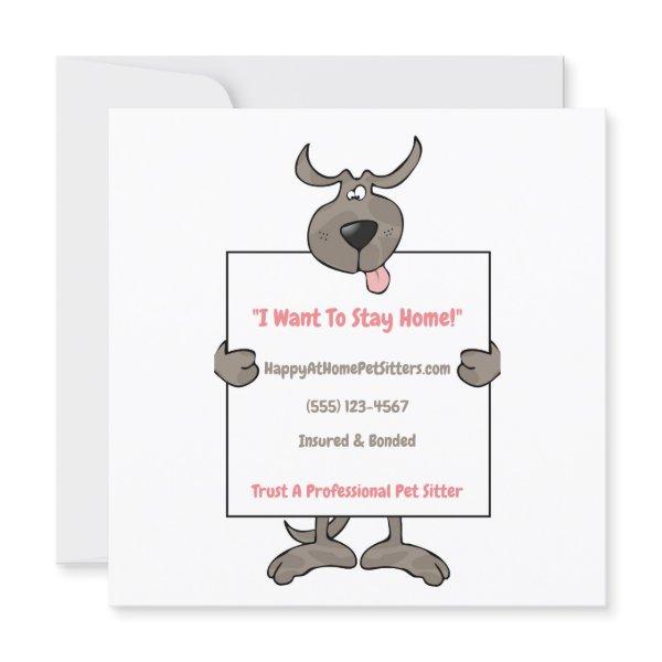 Silly Gray Dog Picket Sign Pet Sitter Flat Card