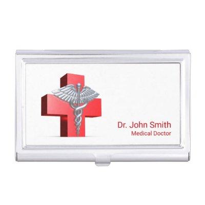 Silver 3D Caduceus Cross Medical Red  Case