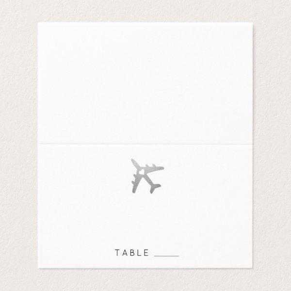 Silver Airplane with Heart Travel Theme Place Card