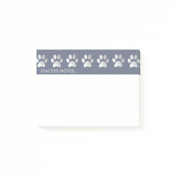Silver And Blue Paw Print Post-it Notes