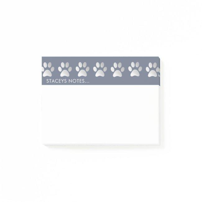 Silver And Blue Paw Print Post-it Notes