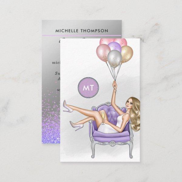 Silver and Purple Monogram Balloon Party Girl