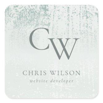 Silver Aqua Teal Brushed Metallic Monogram Initial Square Sticker