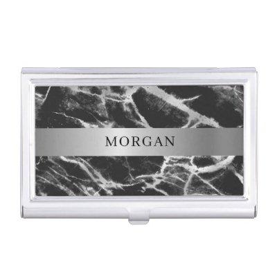 Silver Band, Black & Grey Marble, Name  Case