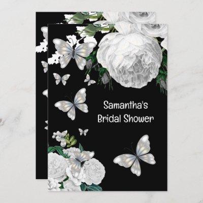 Silver black and white elegant roses bridal shower invitation