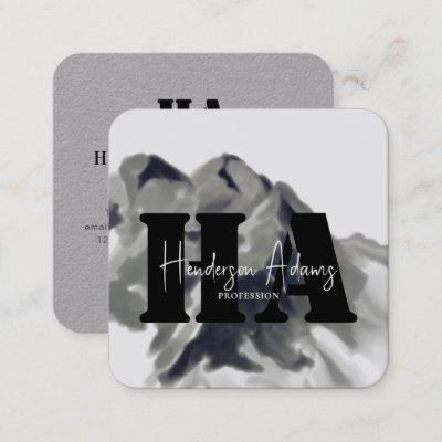 Silver Black Mountains Abstract Signature Monogram Square