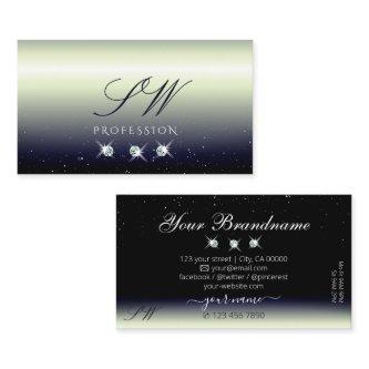 Silver Blue Black Gradient Sparkle Jewels Initials