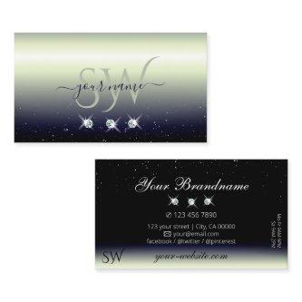 Silver Blue Black Gradient Sparkle Jewels Monogram
