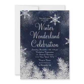 Silver blue snowflake corporate winter wonderland invitation
