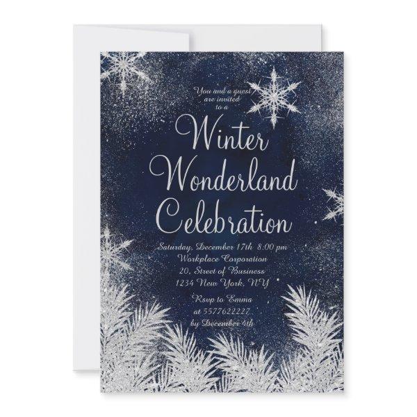 Silver blue snowflake corporate winter wonderland invitation