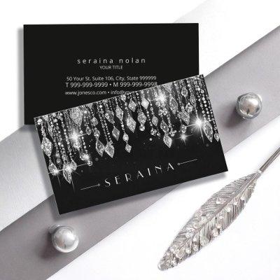 Silver Boho Gems on Black ID1035