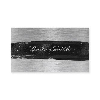Silver Brushed Metal Foil Black Brush Stroke