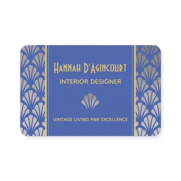 Silver Foil & Blue Art Deco Fans Pattern Chic