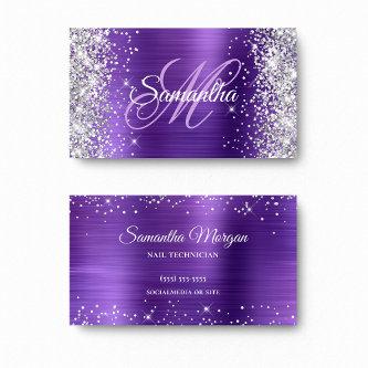 Silver Glitter Amethyst Foil Purple Monogram